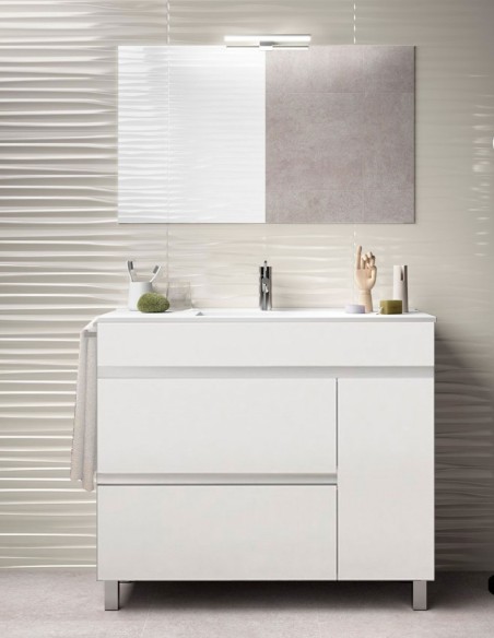 Meuble de salle de bain FENRIR avec plan vasque et miroir Blanc