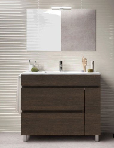 Meuble de salle de bain FENRIR avec plan vasque et miroir Chêne Evasion