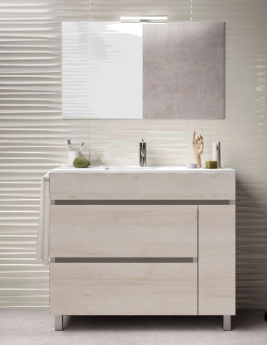 Meuble de salle de bain FENRIR avec plan vasque et miroir Crème