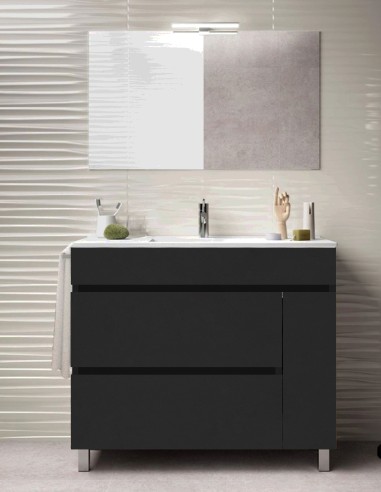Meuble de salle de bain FENRIR avec plan vasque et miroir Graphite