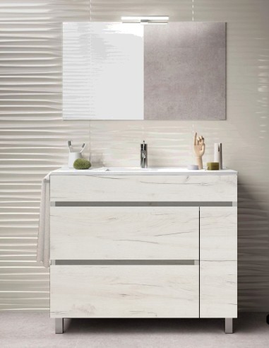 Meuble de salle de bain FENRIR avec plan vasque et miroir Blanc Nordique