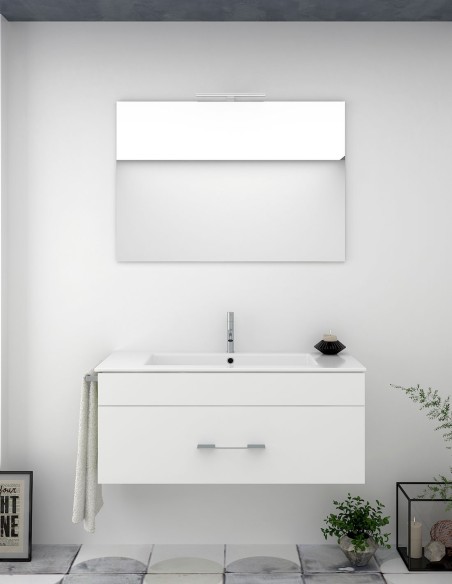 Meuble de salle de bain suspendu BRAGI avec plan vasque et miroir Blanc