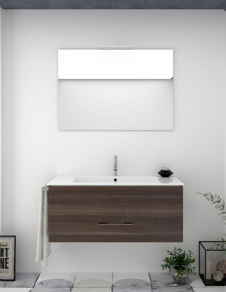 Meuble de salle de bain suspendu BRAGI avec plan vasque et miroir Frêne tea