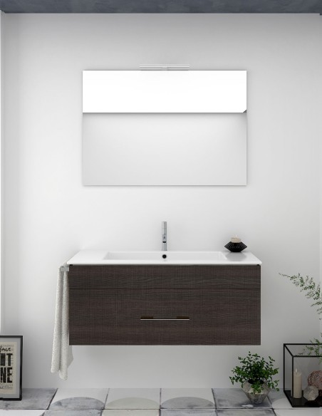 Meuble de salle de bain suspendu BRAGI avec plan vasque et miroir Chêne Sinatra