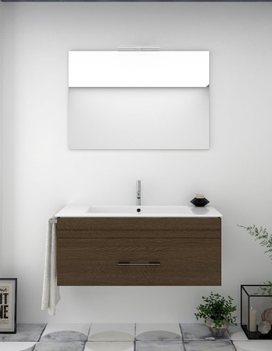 Meuble de salle de bain suspendu BRAGI avec plan vasque et miroir Chêne Evasion