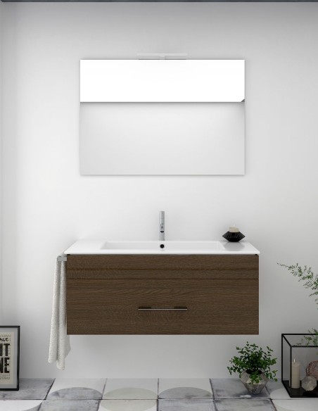Meuble de salle de bain suspendu BRAGI avec plan vasque et miroir Chêne Evasion