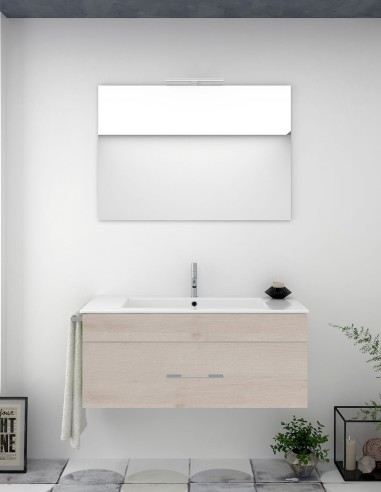 Meuble de salle de bain suspendu BRAGI avec plan vasque et miroir Crème
