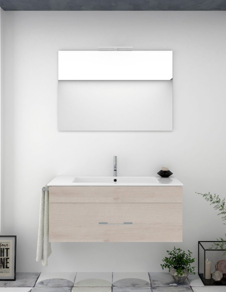 Meuble de salle de bain suspendu BRAGI avec plan vasque et miroir Crème
