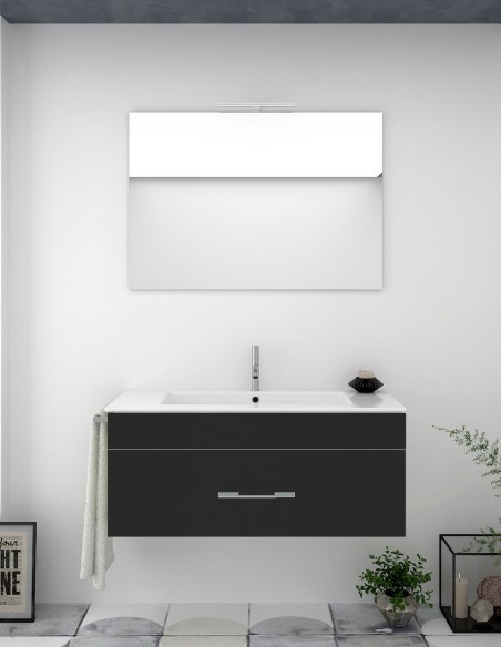 Meuble de salle de bain suspendu BRAGI avec plan vasque et miroir Graphite