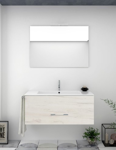 Meuble de salle de bain suspendu BRAGI avec plan vasque et miroir blanc nordique