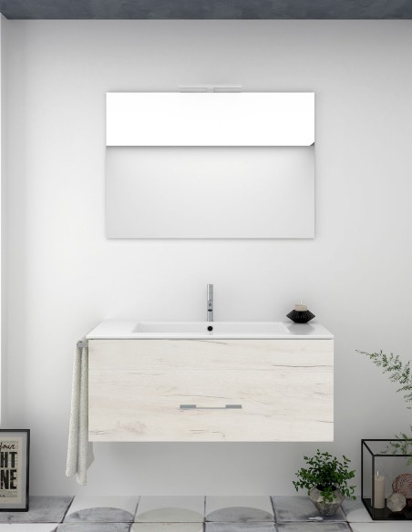 Meuble de salle de bain suspendu BRAGI avec plan vasque et miroir blanc nordique