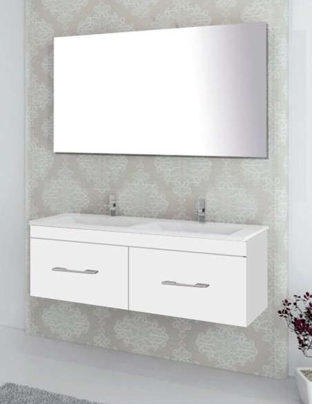 Meuble de salle de bain suspendu BRAGI avec plan vasque et miroir Blanc