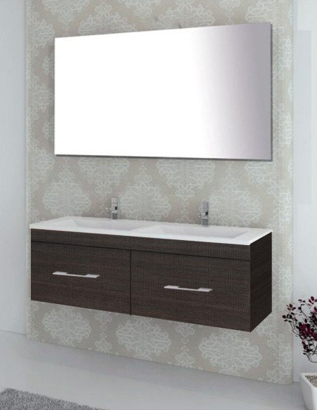 Meuble de salle de bain suspendu BRAGI avec plan vasque et miroir Chêne Sinatra
