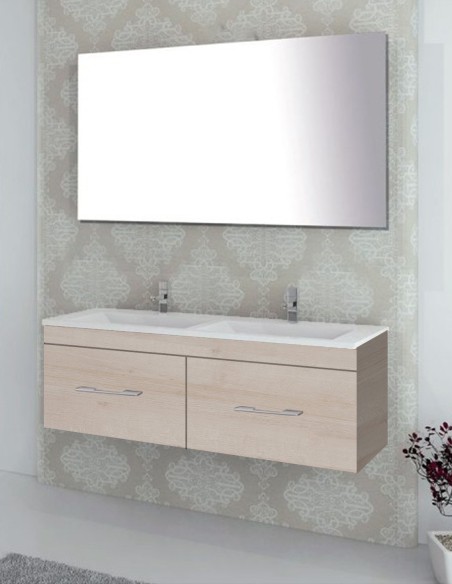 Meuble de salle de bain suspendu BRAGI avec plan vasque et miroir Crème