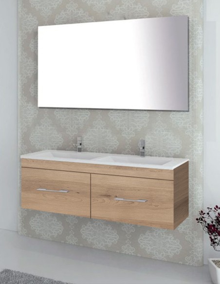 Meuble de salle de bain suspendu BRAGI avec plan vasque et miroir Sand