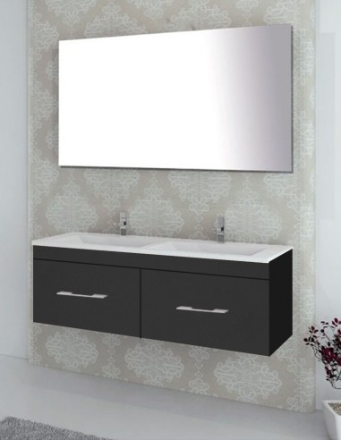 Meuble de salle de bain suspendu BRAGI avec plan vasque et miroir Graphite