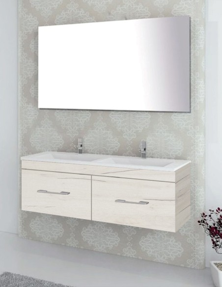 Meuble de salle de bain suspendu BRAGI avec plan vasque et miroir blanc nordique