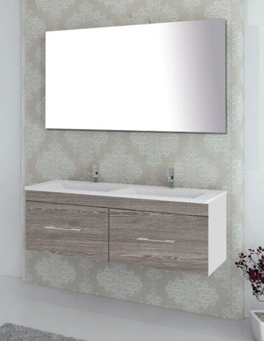 Meuble de salle de bain suspendu BRAGI avec plan vasque et miroir combi
