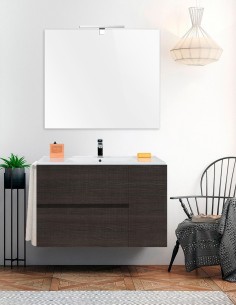 Meuble de salle de bain suspendus HEIMDALL avec plan vasque et miroir Chêne Sinatra