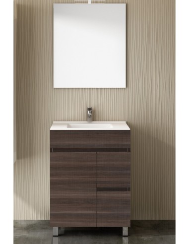 Meuble de salle de bain VIDAR avec plan vasque et miroir 60cm frêne tea
