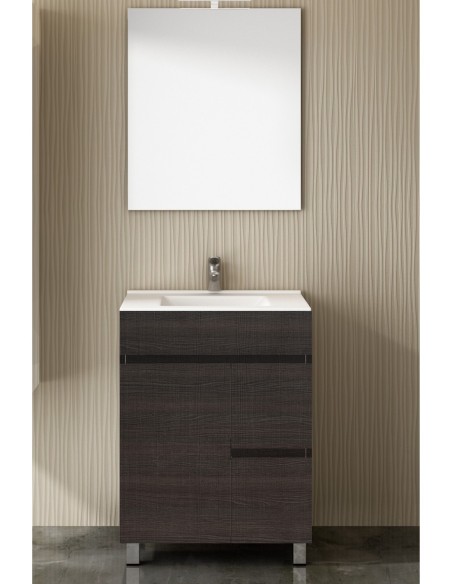 Meuble de salle de bain VIDAR avec plan vasque et miroir 60cm chêne sinatra