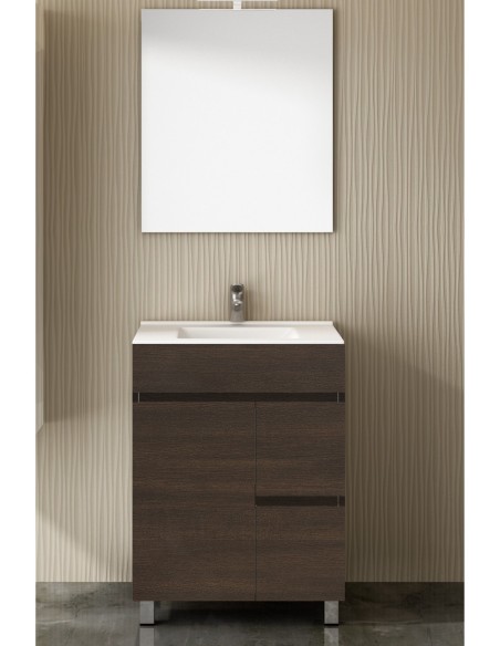 Meuble de salle de bain VIDAR avec plan vasque et miroir 60cm chêne evasion