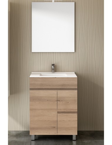 Meuble de salle de bain VIDAR avec plan vasque et miroir 60cm sable