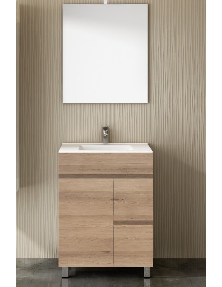 Meuble de salle de bain VIDAR avec plan vasque et miroir 60cm sable