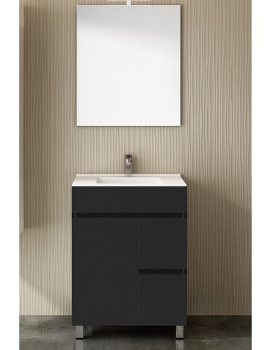 Meuble de salle de bain VIDAR avec plan vasque et miroir 60cm graphite