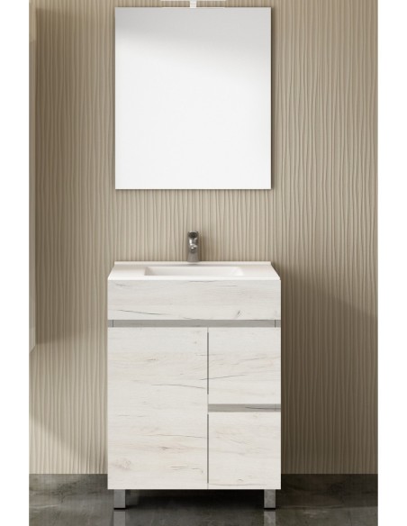 Meuble de salle de bain VIDAR avec plan vasque et miroir 60cm blanc nordique