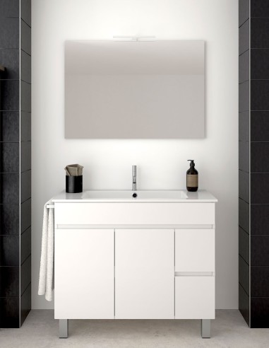 Meuble de salle de bain VIDAR avec plan vasque et miroir blanc