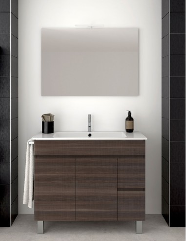 Meuble de salle de bain VIDAR avec plan vasque et miroir frêne tea