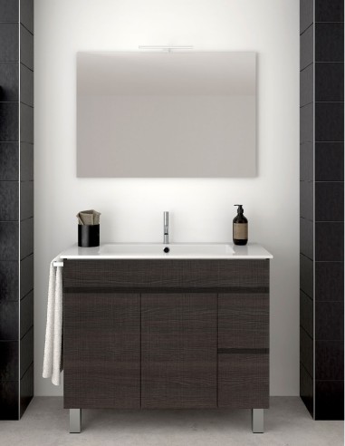 Meuble de salle de bain VIDAR avec plan vasque et miroir chêne sinatra