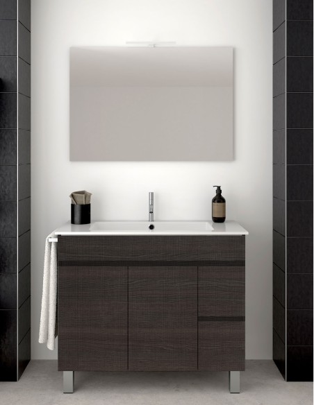 Meuble de salle de bain VIDAR avec plan vasque et miroir chêne sinatra