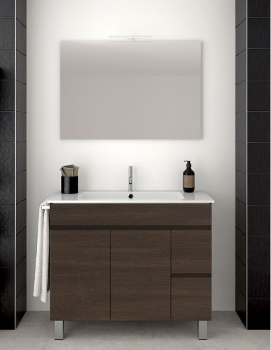 Meuble de salle de bain VIDAR avec plan vasque et miroir chêne evasion