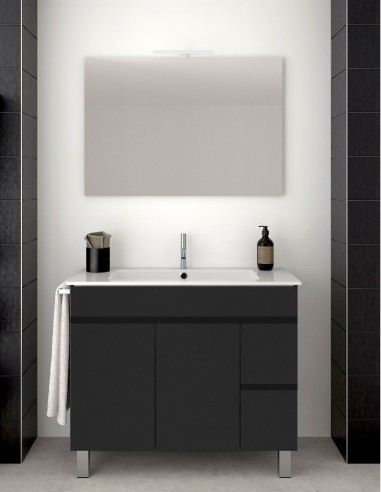 Meuble de salle de bain VIDAR avec plan vasque et miroir graphite