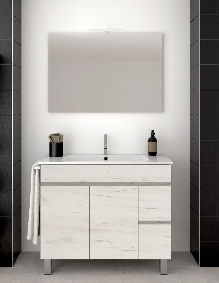 Meuble de salle de bain VIDAR avec plan vasque et miroir  blanc nordique