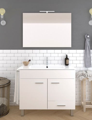 Meuble de salle de bain THOR avec plan vasque et miroir blanc
