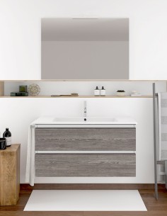 Meuble de salle de bain suspendus LOKI avec plan vasque et miroir combi