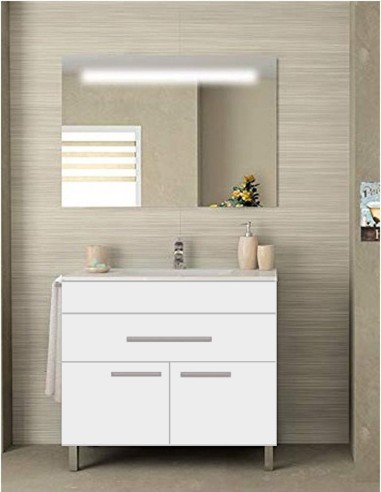 Meuble de salle de bain SYN bon marché avec plan vasque et miroir Blanc