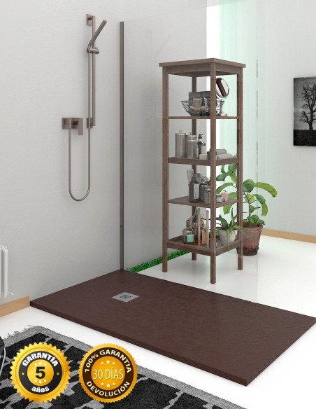Receveur de douche en Résine extra-plat. Texture Ardoise. 80x80Cm Marron chocolat