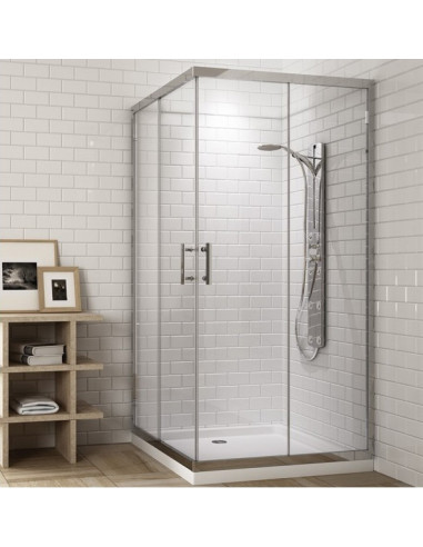 Cabine de douche carrée avec 2 panneaux fixes et 2 portes coulissantes transparent