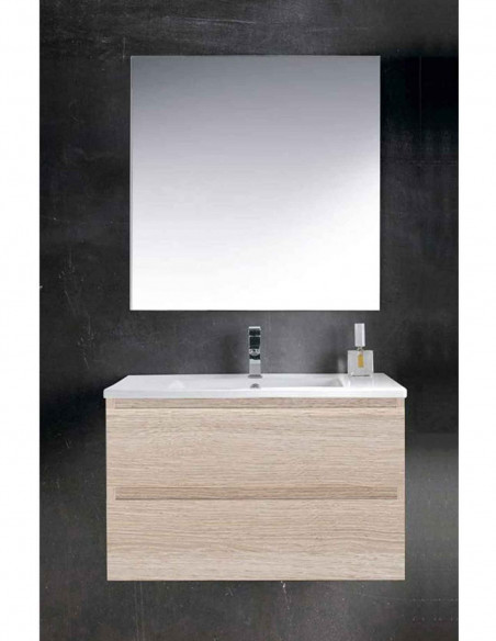 Meuble de salle de bain suspendu LOKI avec miroir et lavabo 60 cm Sable