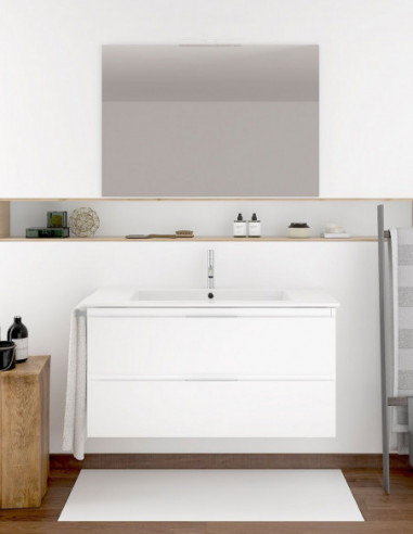 Meuble de salle de bain suspendu LOKI avec miroir et lavabo 80 cm Blanc