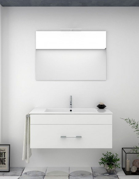 Meuble de salle de bain suspendu BRAGUI avec miroir et lavabo 80 cm Blanc
