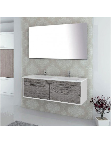 Meuble de salle de bain suspendu BRAGI avec plan vasque double et miroir Combi