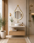 Meuble de salle de bain suspendu CERDEÑA finition Estepa avec module 60 cm et plan de toilette blanc
