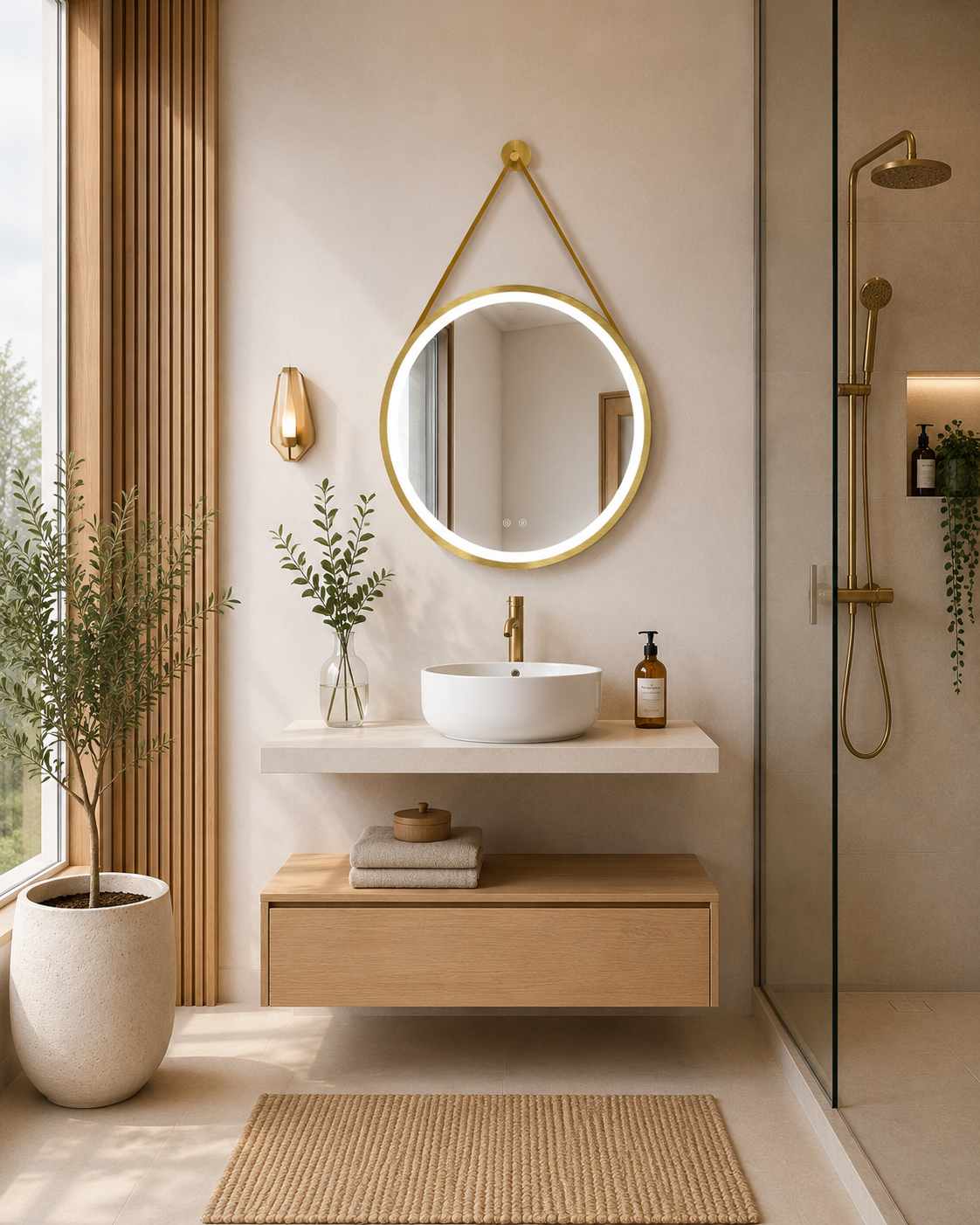 Meuble de salle de bain suspendu CERDEÑA finition Estepa avec module 60 cm et plan de toilette blanc