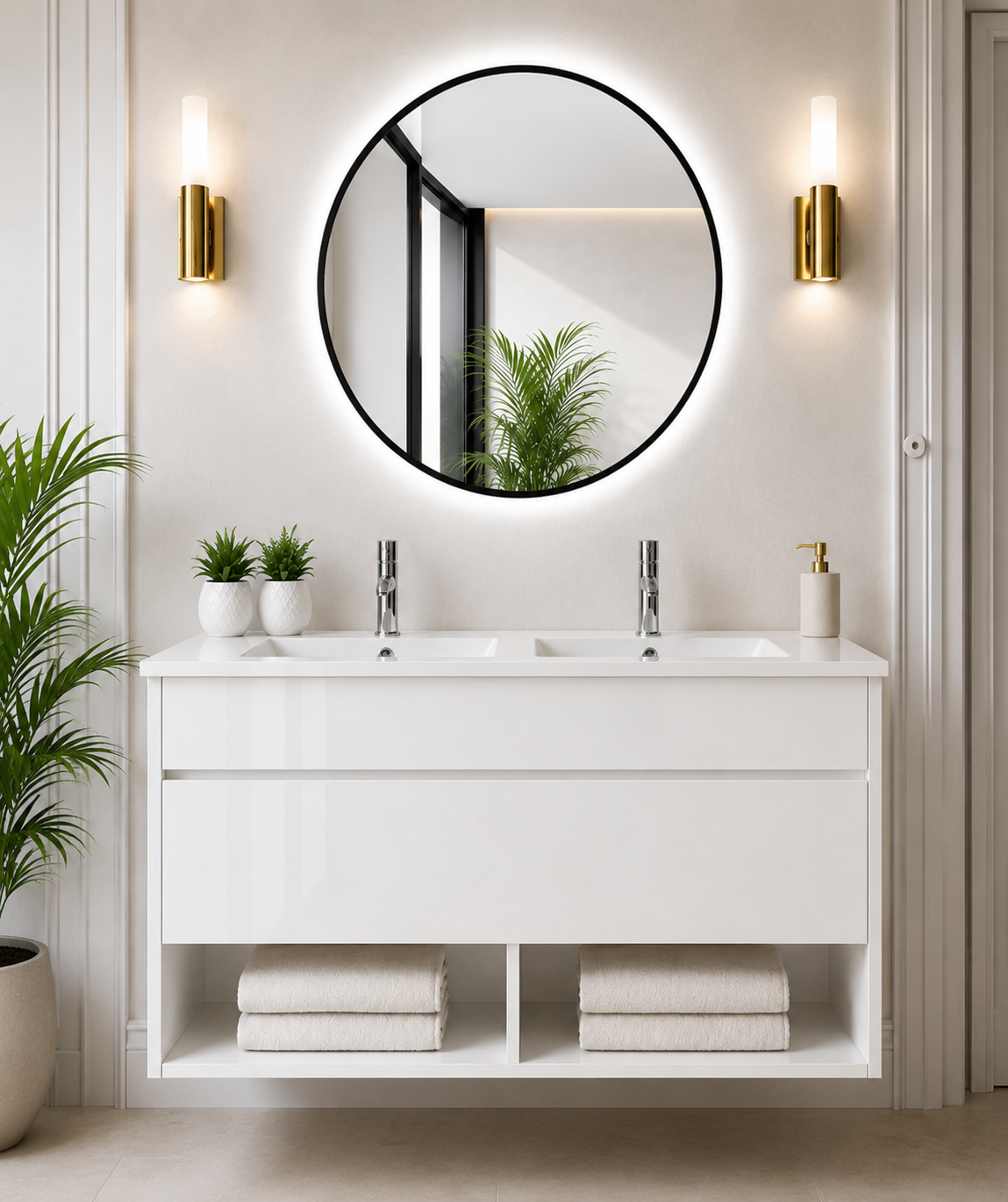 Meuble de salle de bain suspendu NEBARI avec tiroir et lavabo extra-plat
