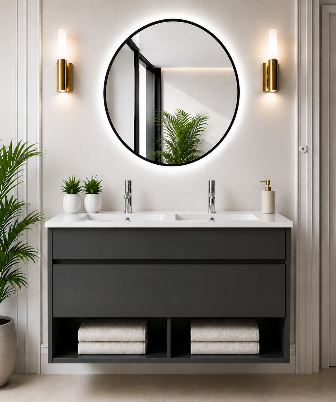 Meuble de salle de bain suspendu NEBARI avec tiroir et lavabo extra-plat